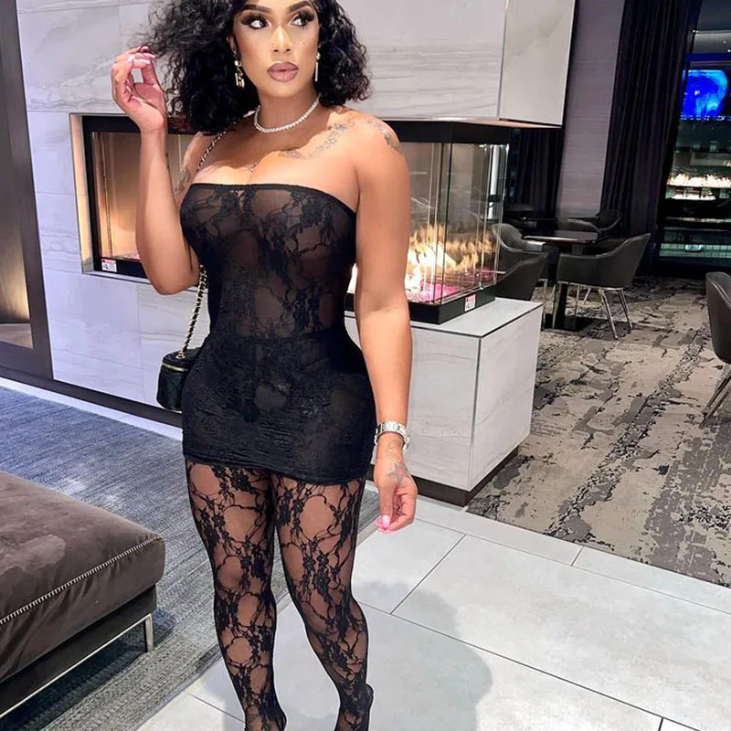 Lace Tube Strapless Top e Legg - Winter Clothing Outfits avaliação e preço